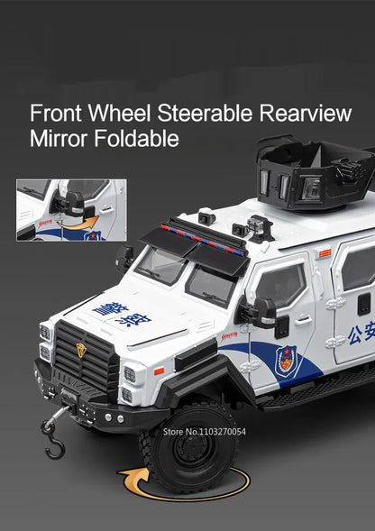 Swordtooth Tiger Police Car scale 1/24 Toy Model Alloy Diecast Explosion Proof Vehicles Door Opened Sound Light Pull Back Decoration Gift