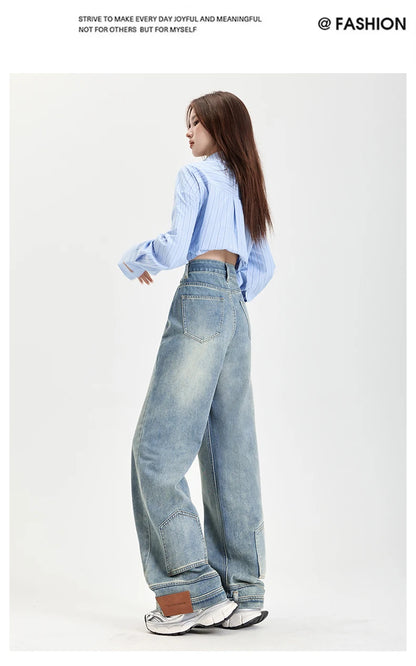 Ins Fashion American Retro Baggy High Waisted Jeans Woman High Street Denim Pants Reversible Trousers Streetwear Y2K Loose Jeans
