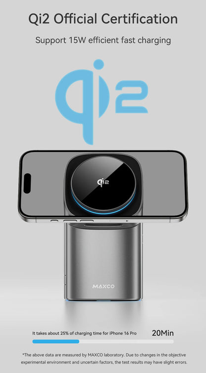 MAXCO Qi2 3-in-1 Wireless charger with Auto-Rotating Phone Dock compatible with MagSafe for iPhone Apple Watch Ultra 2 Airpods