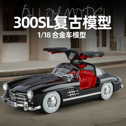 Mercedes Benz 300SL Classic 1:18 Car Alloy Diecast Car Model Home Interior Decoration Ornaments Sound & Light Collect Hobby Gift