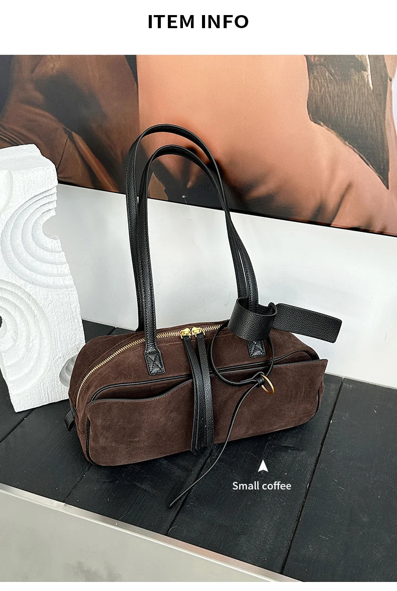 Women's Cow Genuine Leather Tote Bag suede commuting Cowhide Handbags Large Capacity Designer Luxury velvet Bags
