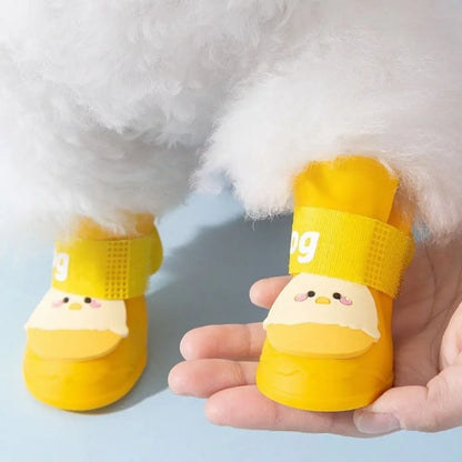 4Pcs/Set Silicone Pet Rain Boot Waterproof Anti Slip Sole Pet Paw Protector Cartoon Wear Resistance Outdoor Dog Footwear Outdoor