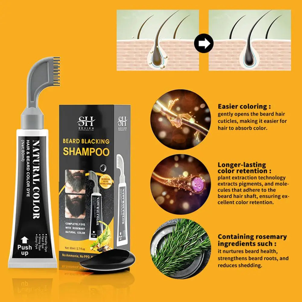 Men's Hair & Beard Dye For Gray Hair Coverage Plant Extract Coloring Shampoo Natural Black Fruit Hair Dye Cream & Root Touch Up