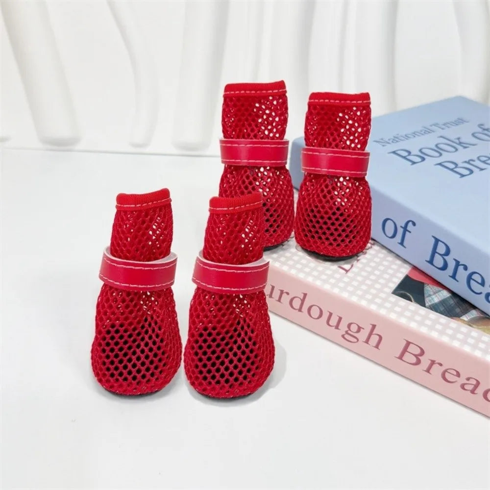 Adjustable Soft Sole Dog Mesh Shoes Non-Slip Wear Resistant Pet Dog Boots Thin Cooling Dog Shoe Cover Summer Season