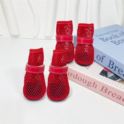 Adjustable Soft Sole Dog Mesh Shoes Non-Slip Wear Resistant Pet Dog Boots Thin Cooling Dog Shoe Cover Summer Season
