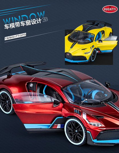 Large Size 1/18 Bugatti DIVO Alloy Sports Car Model Diecasts Metal Toy Vehicles Car Model Simulation Sound Light Gifts
