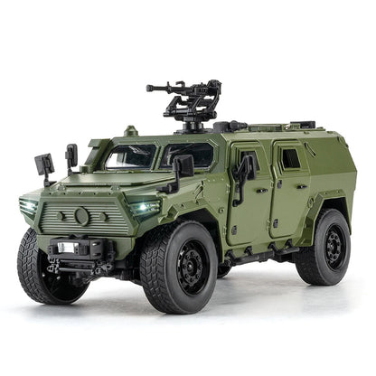 Dongfeng M-Terrain 1:18 Alloy Car Toys Miniature Model Diecast Military Vehicle Sound Light Pull Back Doors Opened Kid Xmas Gift