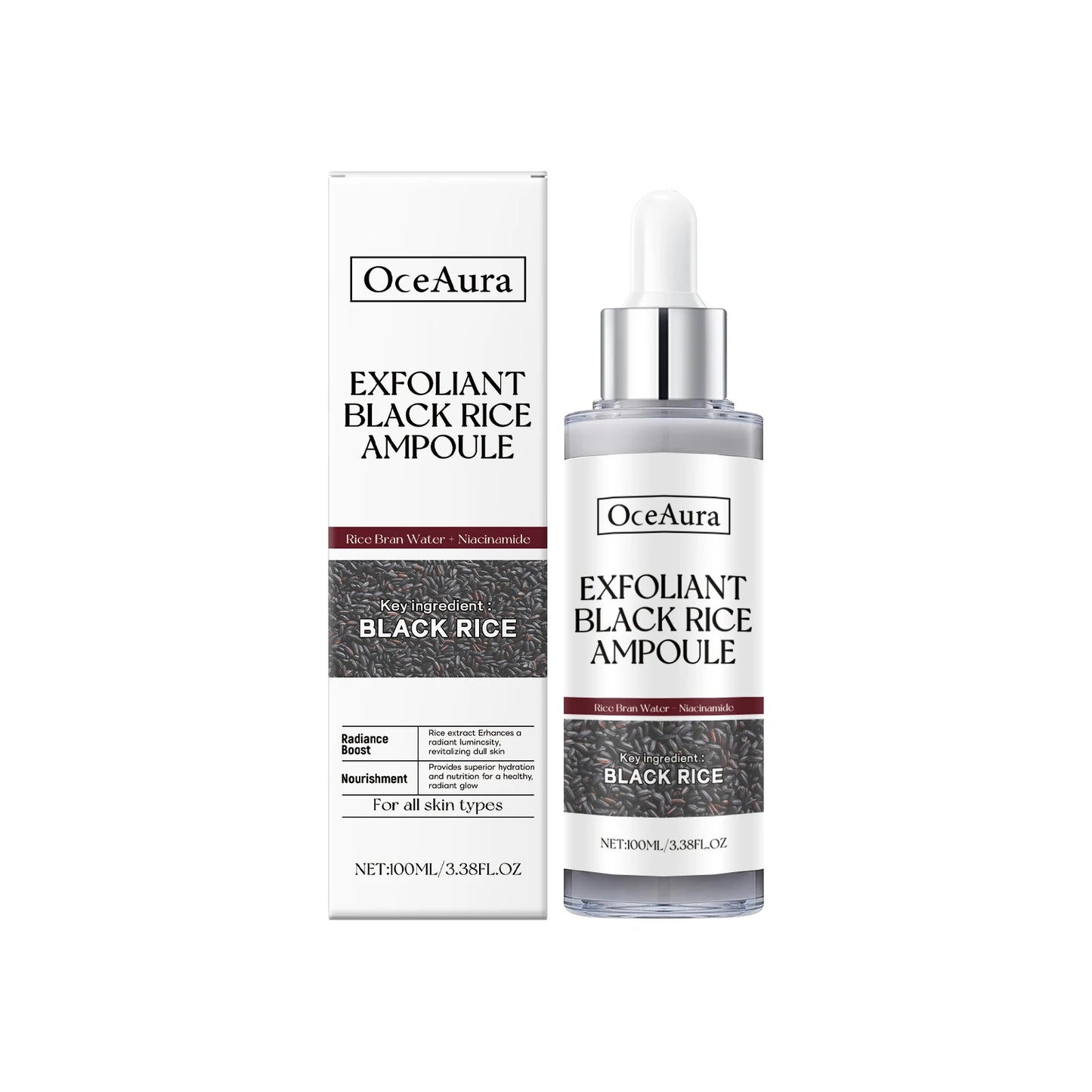 Black&White Rice Exfoliating Essence Dead Skin Remover Facial Glowing Replenisning Shrink Pore Hyaluronic Acid Brightening Serum