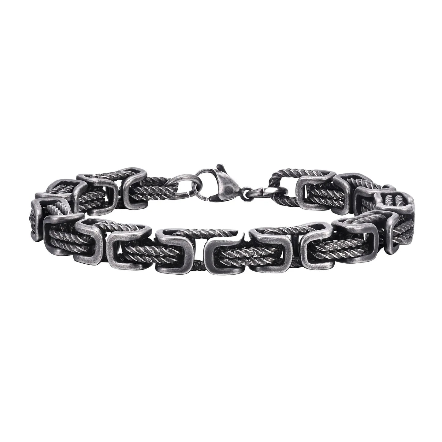 ‌Vnox Stainless Steel Byzantine Bracelet for Men, 8mm Wide Vintage Style Bold Square Links Chain Wristband, Father's Day Gift
