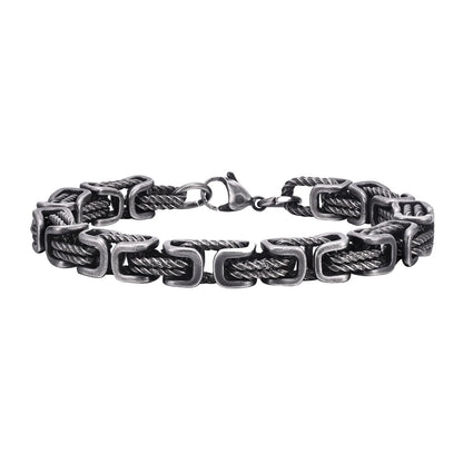 ‌Vnox Stainless Steel Byzantine Bracelet for Men, 8mm Wide Vintage Style Bold Square Links Chain Wristband, Father's Day Gift