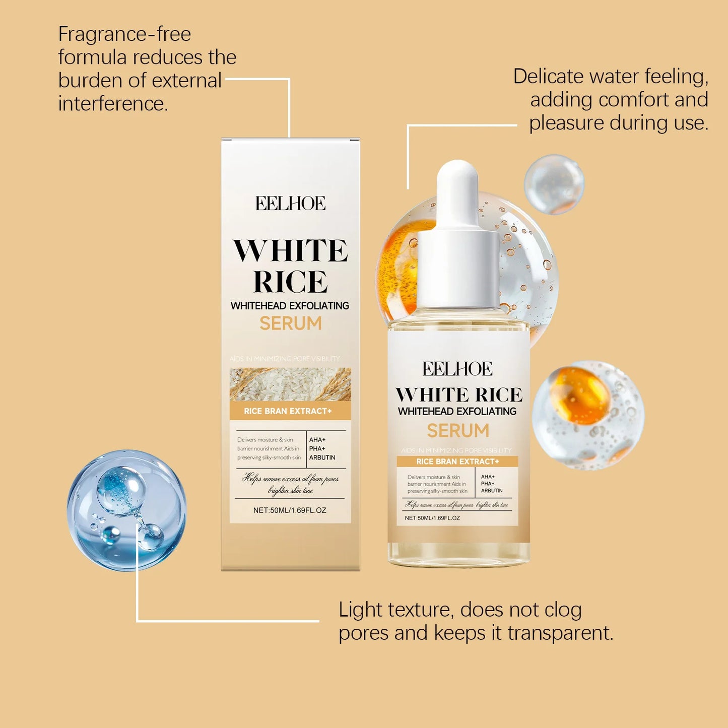 eelhoe Black & White Rice Exfoliating Serum Set BHA Niacinamide Pore Minimizing & Brightening Blackhead Whitehead Remover Skincare Set
