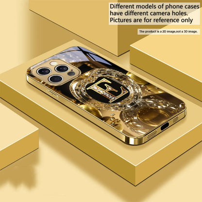 High end golden letter 'F' For IPhone 16 17Pro Max 15 P ro 14 13 Plus 12 Mini 11Pro Max XR 16E 17 Air Golden glass phone case