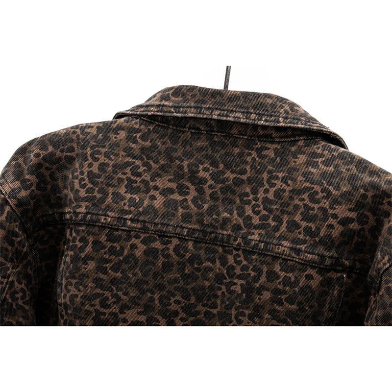 Spring Vintage Leopard Print Denim Jacket Women Slim Short Cowboy Outerwear Chaquetas Mujer Casual Zipper Jeans Jackets Female
