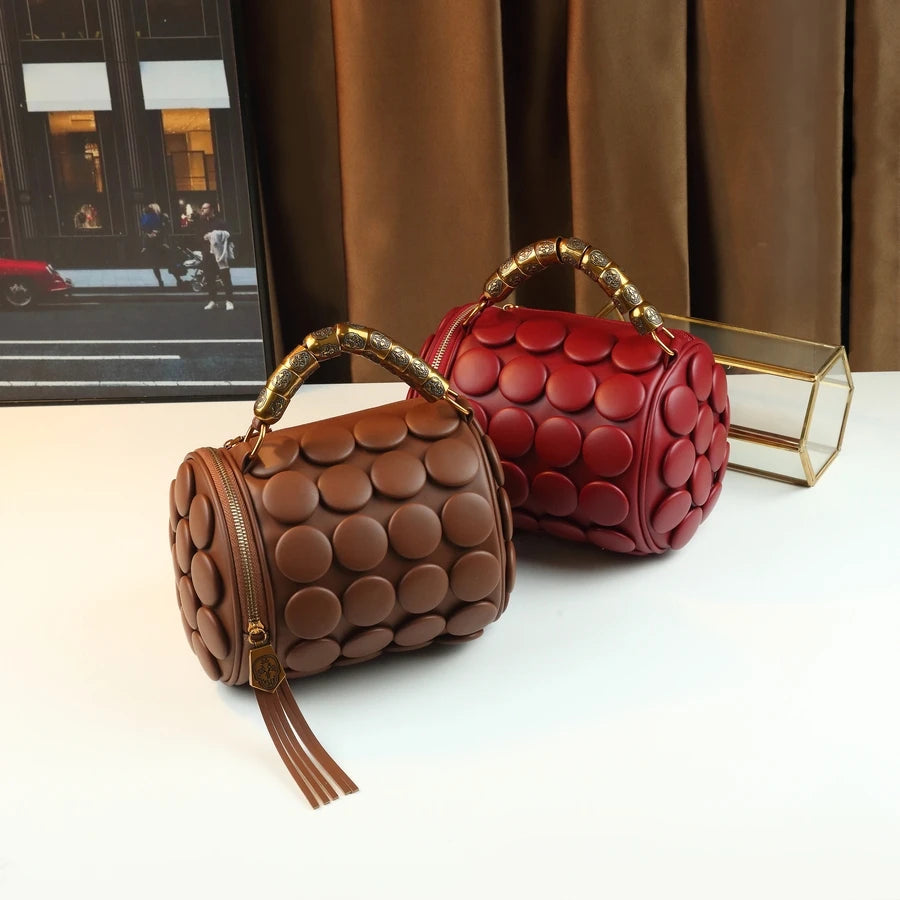 Vintage Handmade Women’s Crossbody Bag – Round Cylinder Casual Shoulder Handbag