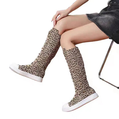 Canvas High Top Boots High Top Shoes Long Boot Lace-up Zipper Comfortable Canvas Sports Boots Flat Boot