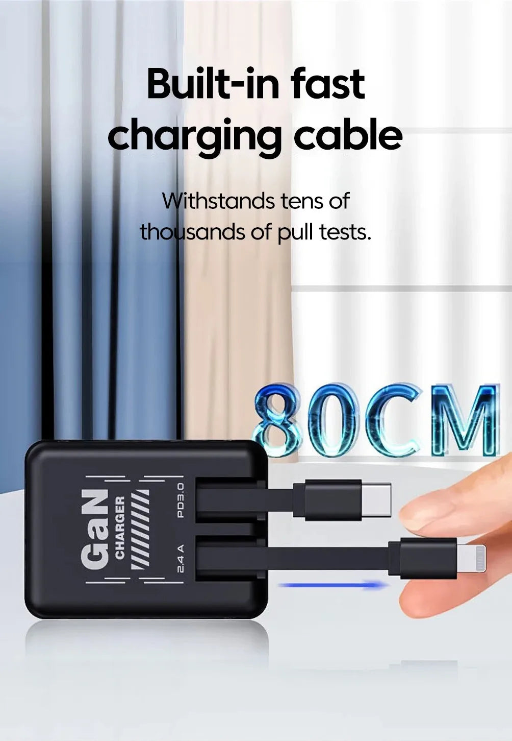 120W GaN Fast Charger With Retractable Type-C Cable Portable PD Mobile Phone Adapter For iPhone 17 16 Pro Samsung Xiaomi Huawei