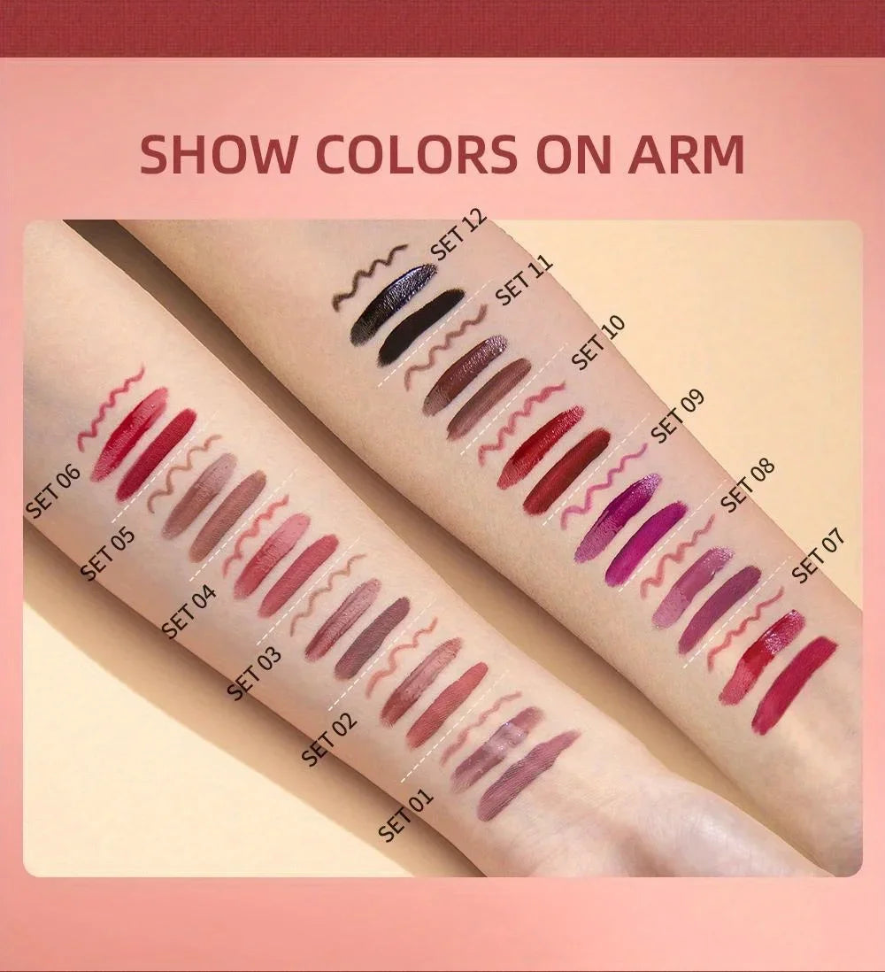 3 in 1 Lipstick and Lipliner Set, Long Lasting Waterproof Lip Stain Liquid Lipgloss Set for Women Halloween Gothic Makeup