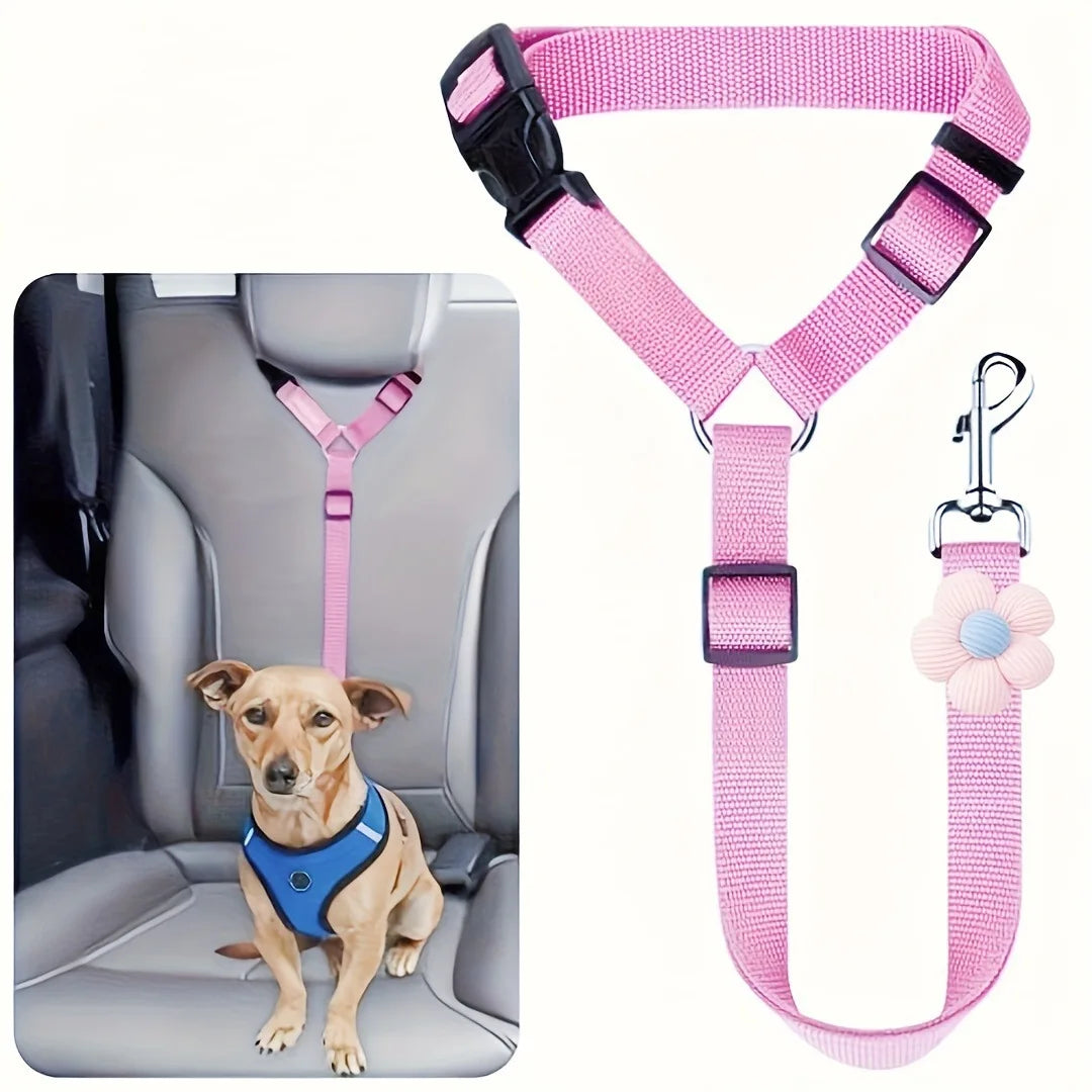 Pet Car Seat Adjustable (40-70cm)Belt Dog Cat Safety Harness Leash with Flower Decor for Dogs Travel Collar Pet Accessories