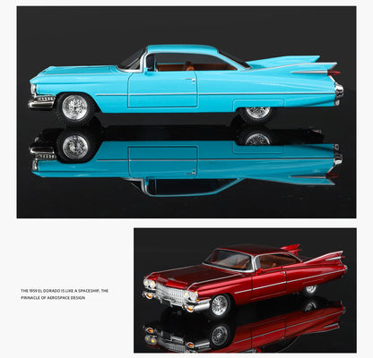 Cadillac Eldorado 1959 Metal Diecast Retro Car Model 1/24 Scale Sound and Light Back Pull Boy Gift Ornament Halloween Toys
