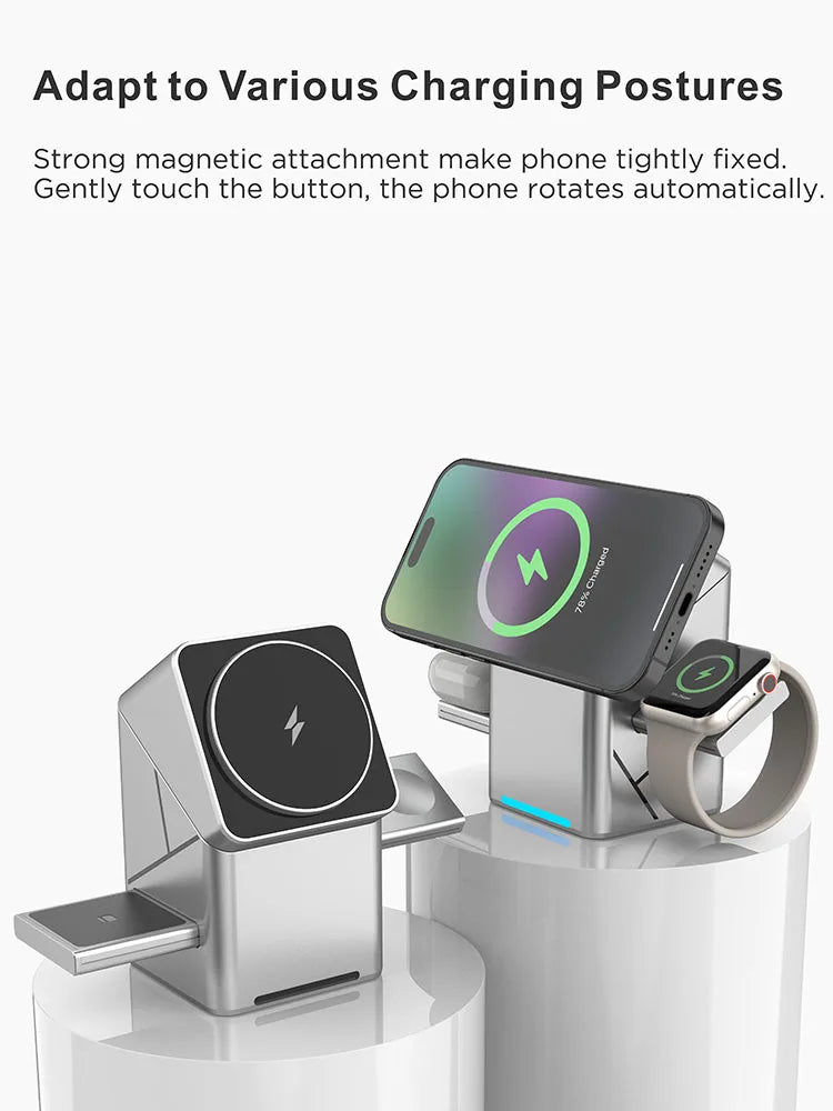 Qi2 3 in 1 Magsafe Wireless Chargers Station for iPhone & Samsung Magnetic Charging Dock for Apple Watch Charger