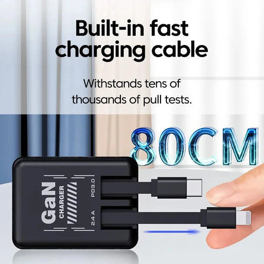 120W GaN Fast Charger With Retractable Type-C Cable Portable PD Mobile Phone Adapter For iPhone 17 16 Pro Samsung Xiaomi Huawei