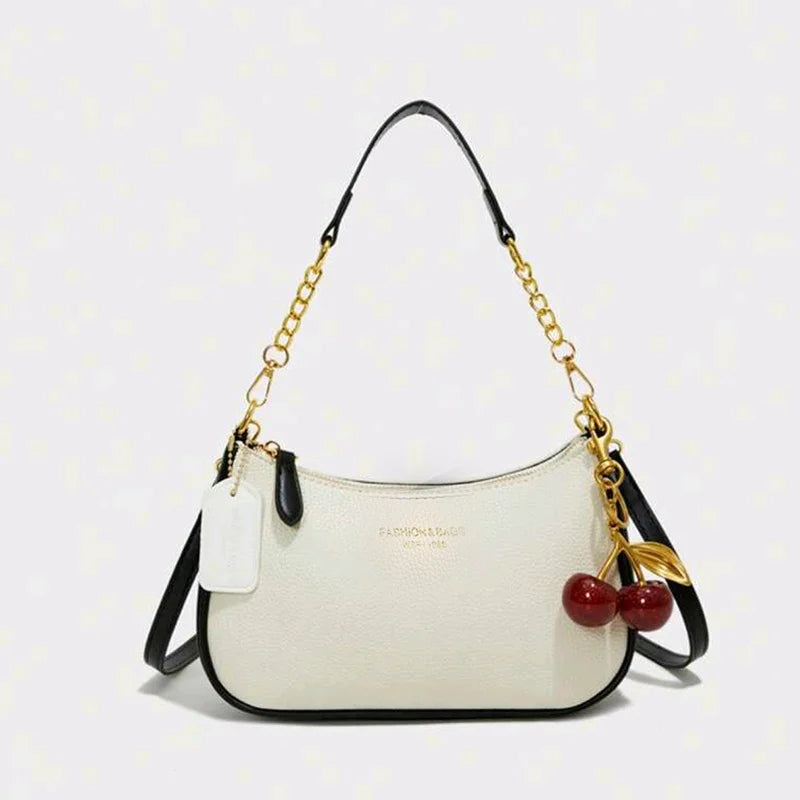 Cherry Pendant Crossbody Bag for Women PU Leather Crescent Bag Adjustable Strap Underarm Bag Closure Handbag for Work Travel