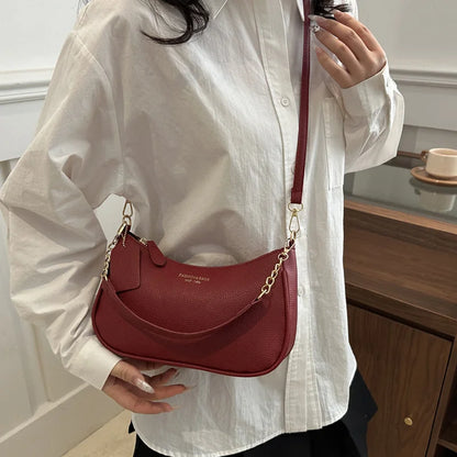 Cherry Pendant Crossbody Bag for Women PU Leather Crescent Bag Adjustable Strap Underarm Bag Closure Handbag for Work Travel