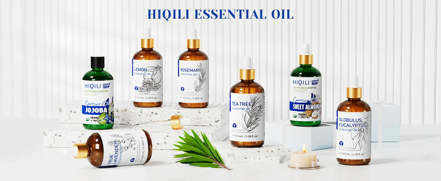 HIQILI 100% Tea Tree Essential Oil 100ml for Aromatherapy Massage DIY Beauty Skin Hair Relaxation Lavender Ginger Sandalwood