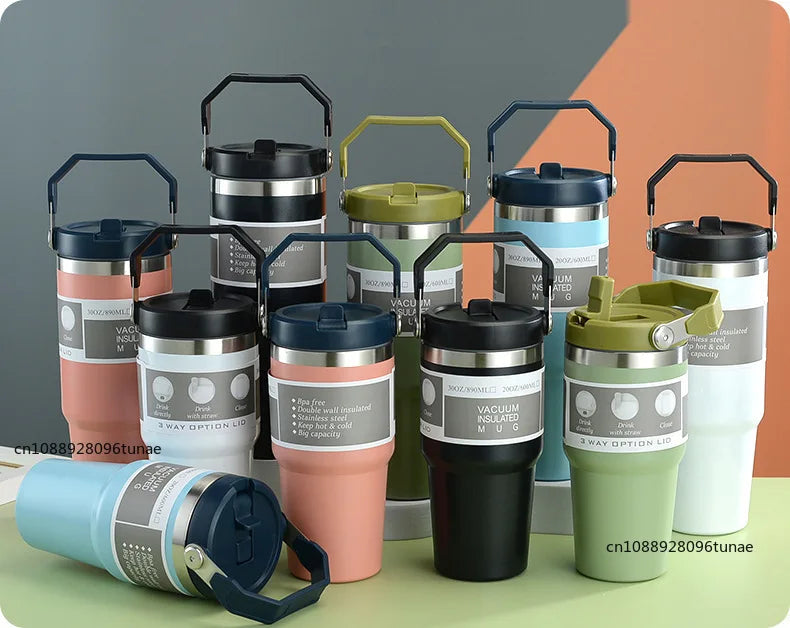 Thermal Water Bottle With Straw Outdoor Sport Coffee Cup Car Insulated Cup Tumbler Vacuum Flask Travel Thermal Mug 20oz/30oz