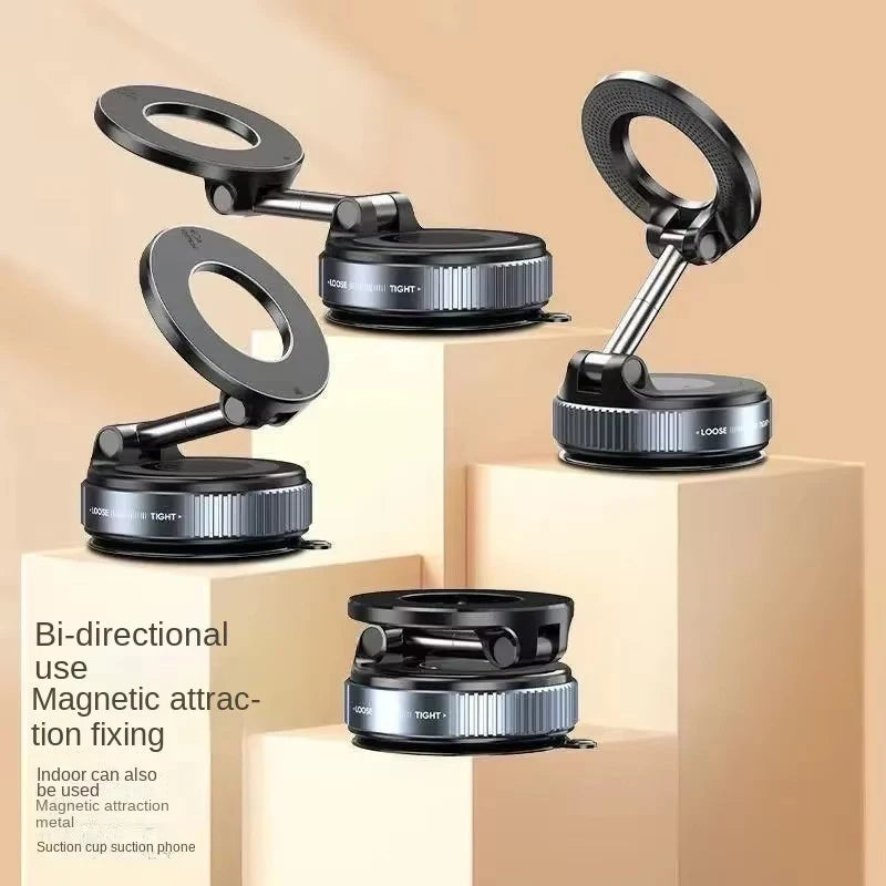 Strong Magnetic Car Phone Holder Foldable Magsafe Design 360° Adjustable Vacuum Mount for Car/Desk/Bathroom/Universal Use Metal