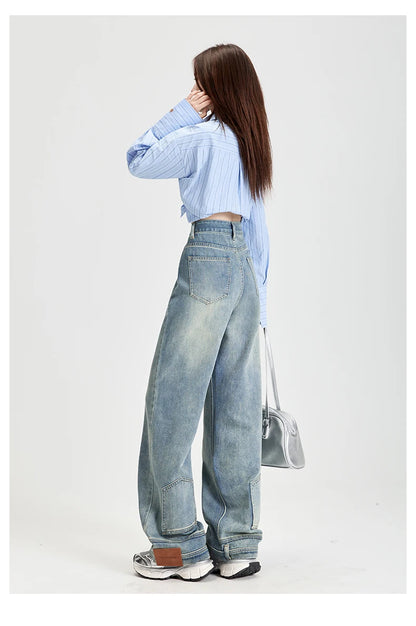Ins Fashion American Retro Baggy High Waisted Jeans Woman High Street Denim Pants Reversible Trousers Streetwear Y2K Loose Jeans