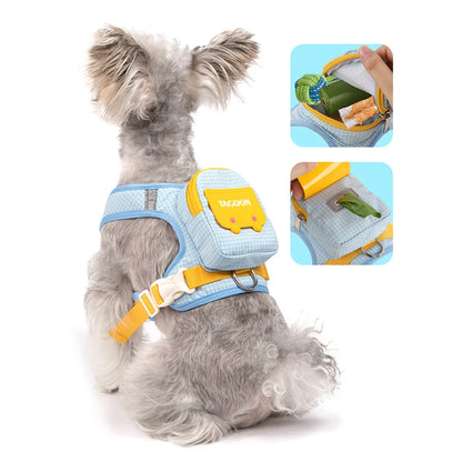 Dog Cat Harness and Leash Set, Reflective Adjustable Pet Vest with Backpack  for Small Medium dogs