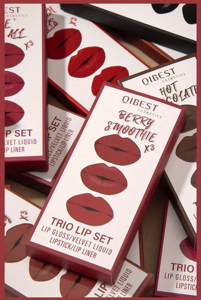 3 in 1 Lipstick and Lipliner Set, Long Lasting Waterproof Lip Stain Liquid Lipgloss Set for Women Halloween Gothic Makeup