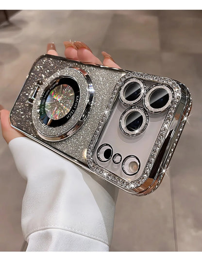 Suitable for iPhone17/16/15/14/13/12/11 Case With Lens Film 16 Anti-drop 15 Rhinestone Glitter Magnetic Stand