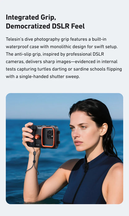 TELESIN Diving Waterproof Phone Case Universal Phone Camera Shoot Hand Grip Holder Shooting Aid Remote Control Handle