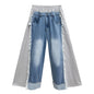 NYFS Europe United States Patchwork Loose plus Size Women's Jeans Elastic Waist Trousers Autumn Fashion Denim Wide-leg pants