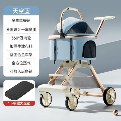 Luxury Pet Stroller 3 in 1  with 4 Wheels for Medium Small Size Dogs and Cats Detachable Carrier for Puppy Kitty Doggie Stroller