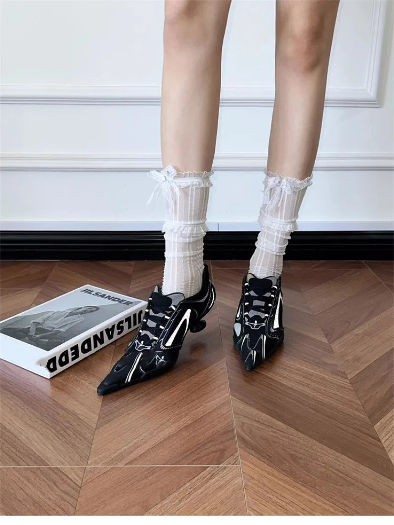 Punk Style Women Shoes Exquisite Pointed Tip Sports High Heels for Woman Fashion Model Casual Shoes Designer Shoes Zapatos Mujer