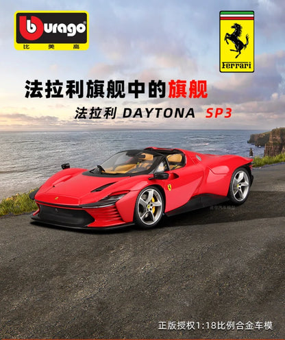 New Bburago 1:18 Ferrari Daytona SP3 Red Matte White Supercar Sports Alloy Car Model Static Die Cast Vehicles Collectible Toys