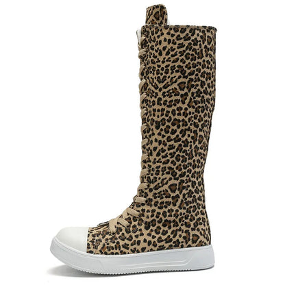 Canvas High Top Boots High Top Shoes Long Boot Lace-up Zipper Comfortable Canvas Sports Boots Flat Boot