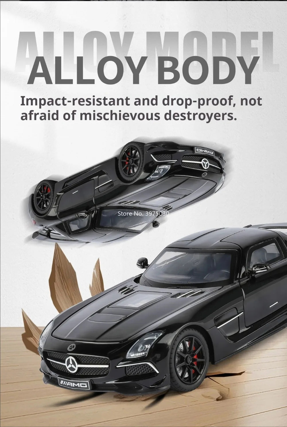 Benz SLS 1:24 Model Car Alloy Diecasting Wheel Steering Miniature Vehicles with Light Music Model Car Gifts