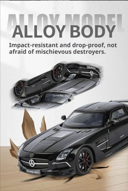 Benz SLS 1:24 Model Car Alloy Diecasting Wheel Steering Miniature Vehicles with Light Music Model Car Gifts