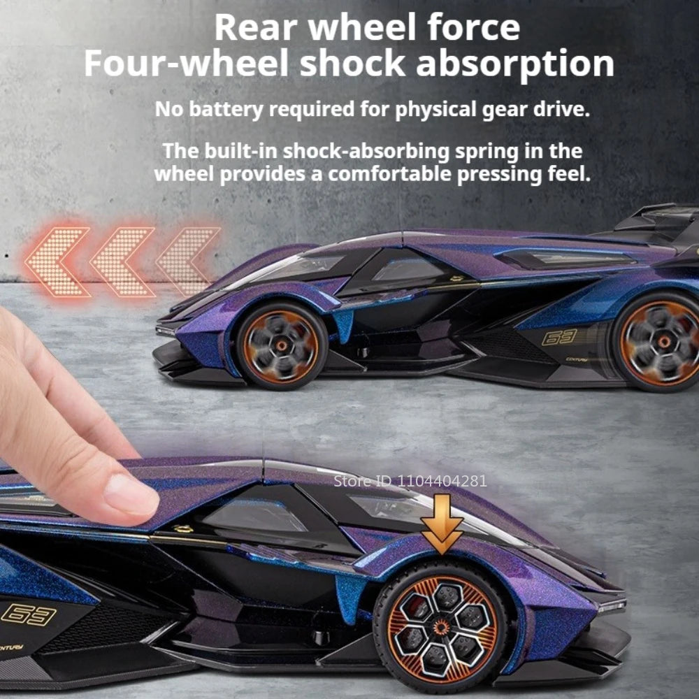 Lambor V12 Apollo EVO 1:18 Model Car Diecast Alloy Car Doors Opened Sound Light Pull Back Miniature Sportscar Collect Decoration