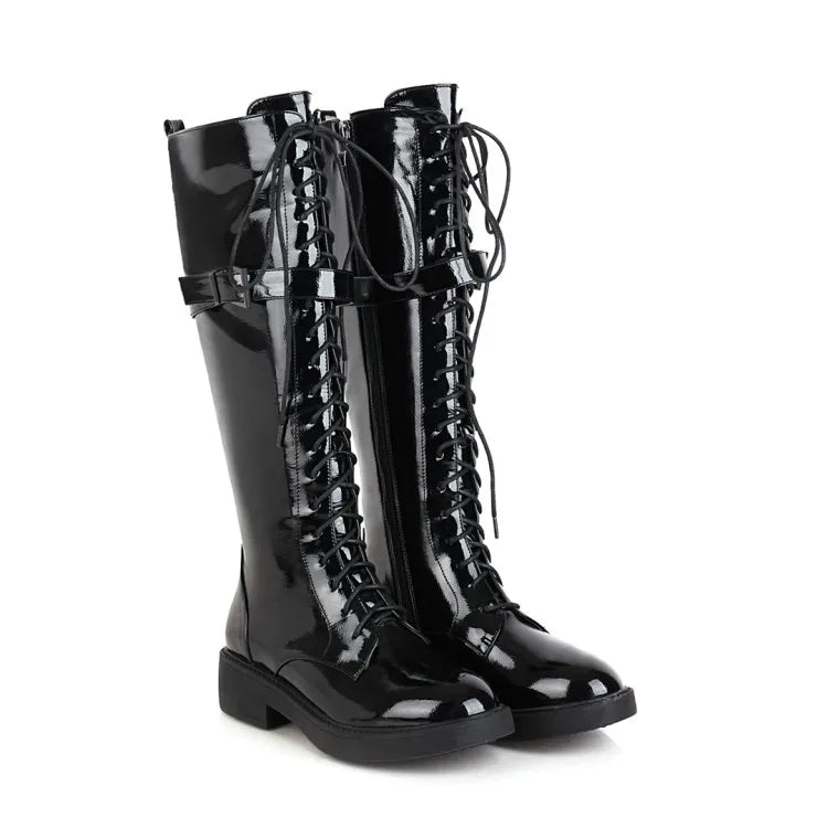 NASBAVI New Women's Long Boots Women Autumn Round Toe Flat Bottes Woman Knee High Low Heel Casual PU Leather Winter Female Shoes