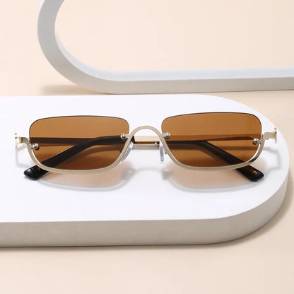 Luxury Brand Designer Half-Rim Rectangular Sunglasses Women Vintage Small Frame Sun Glasses Ladies Geometric Square Eyewear