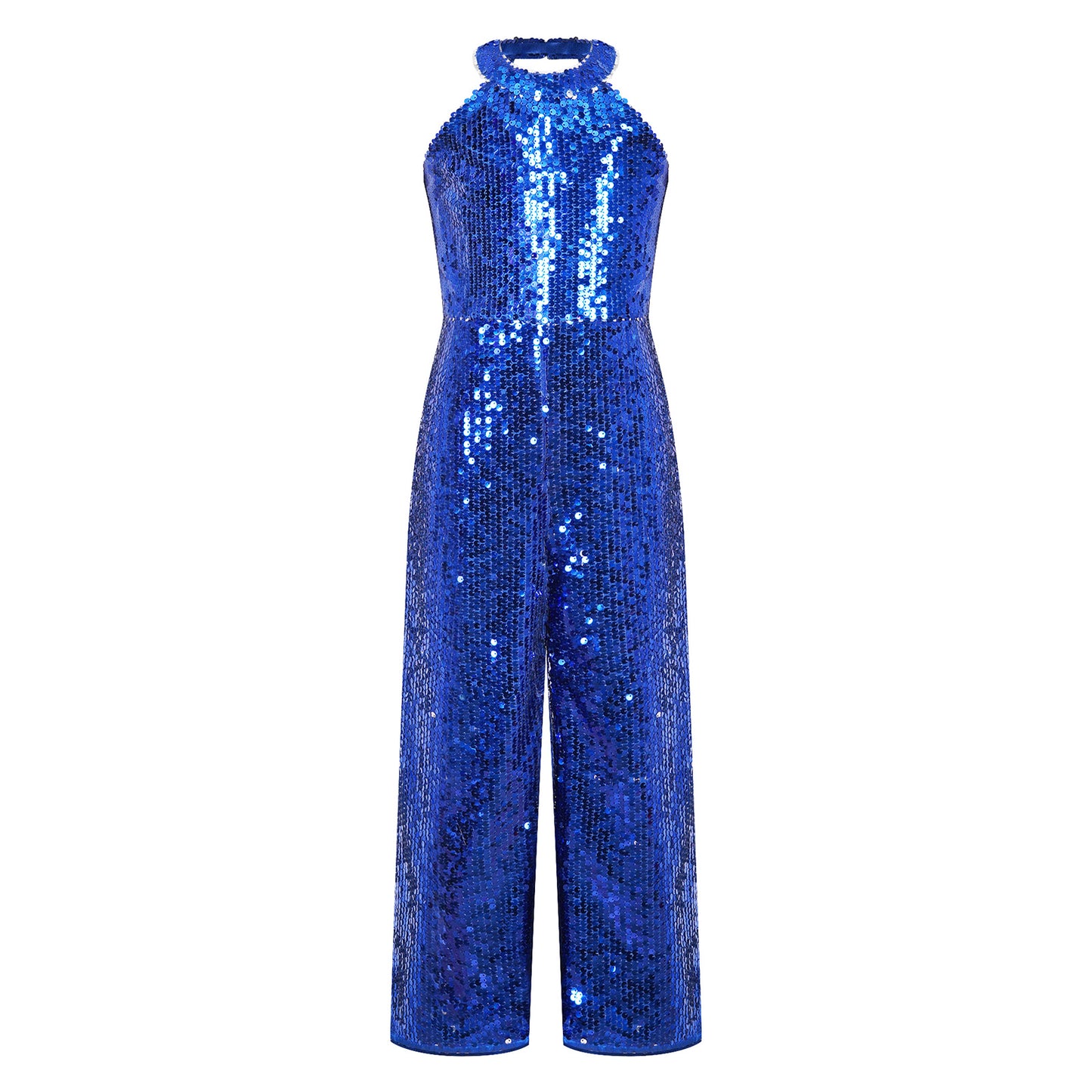 Kids Girls Jazz Dance Performance Jumpsuit Shiny Sequin Sleeveless Halter Romper Birthday Wedding Party Dancing Prom Bodysuit