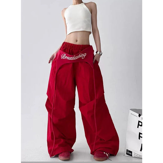 Korean Y2K Cargo Pants Women Streetwear Letter Print Baggy Sweatpants Gyaru Harajuku Wide Leg Joggers Summer Casual Trousers