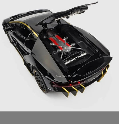 Lambor SCV12 LP770- 1:24  Car Model Alloy Diecast Sound Light Pull Back Doors Opened Vehicle Models Toy