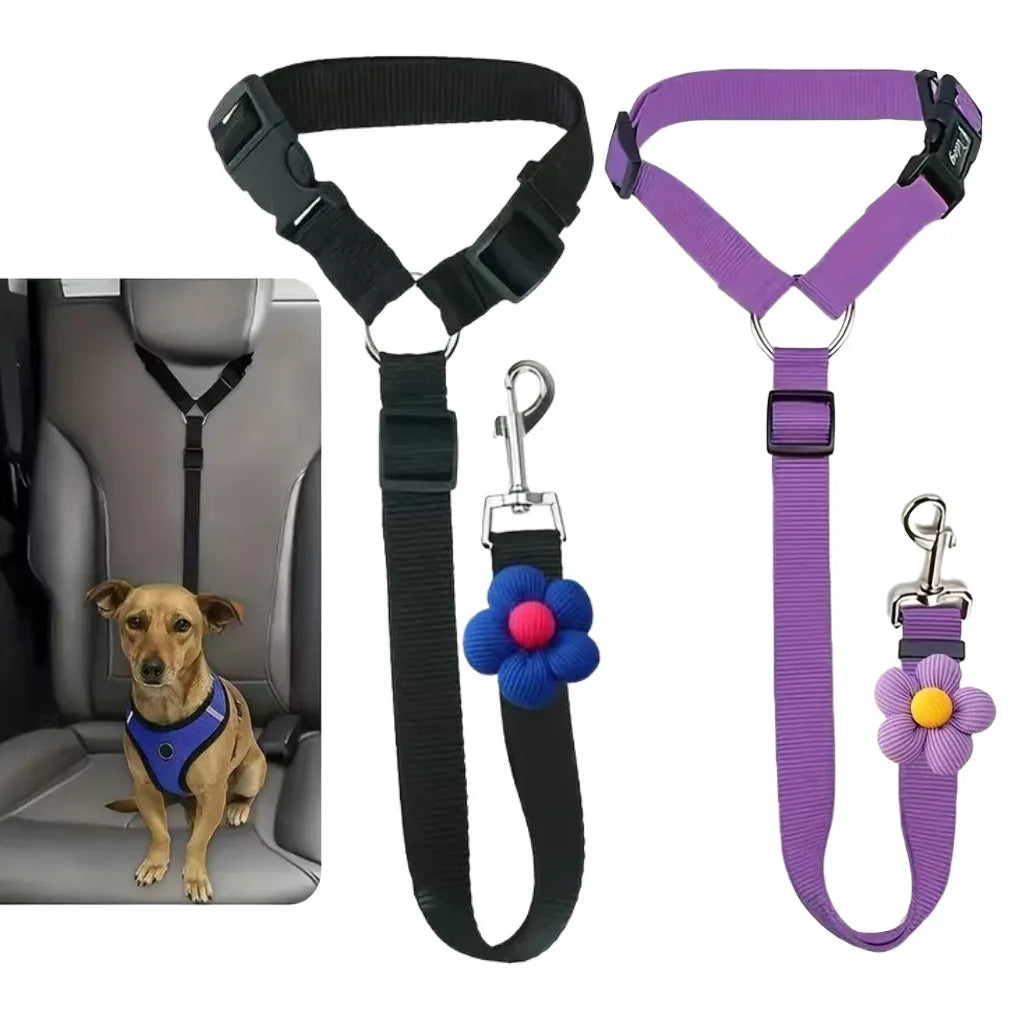 Pet Car Seat Adjustable (40-70cm)Belt Dog Cat Safety Harness Leash with Flower Decor for Dogs Travel Collar Pet Accessories