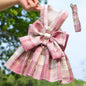 Reusable with Leash Traction Dog Plaid JK Dress Thin Dacron Pet Harness Skirt Adjustable Washable Dog Bow Skirt Rabbit